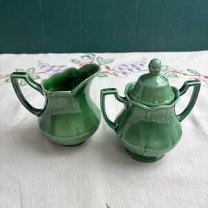 Royal Staffordshire J & G Meakin heirloom ironstone green creamer & sugar bowl